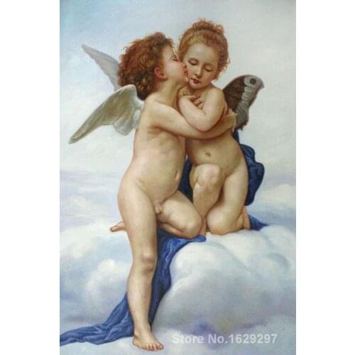 Paintings for living room wall First Kiss (full view) William Adolphe Bouguereau High quality Hand painted