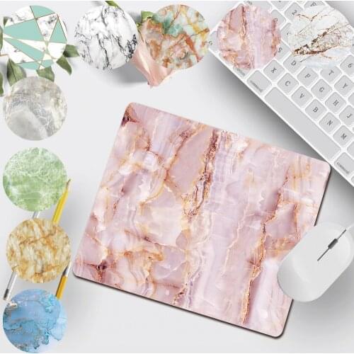 Portable Small Computer Mouse Pad PU Leather Non-slip Marble Pattern Print Series 25x21cm Easy and Clean Smooth Gaming Mouse Pad