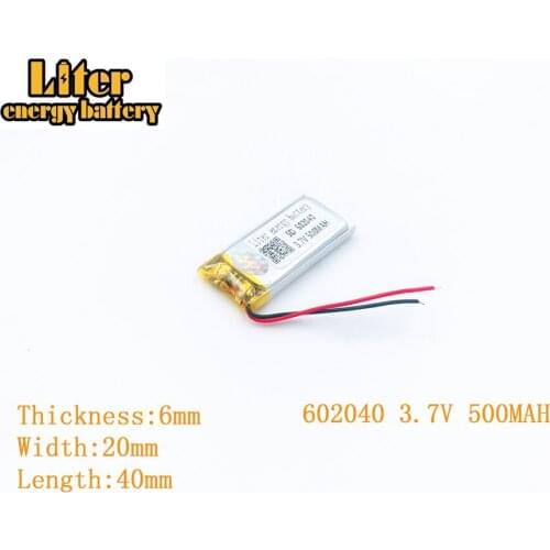 Liter energy battery 3.7V 500mAh 602040 plug Lithium Polymer Rechargeable Battery For MP3 MP4 MP5 Lithium polymer battery