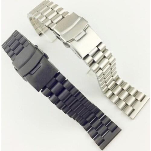 Matte Brushed Watchband 18mm 20mm 22mm 24mm Solid Stainless Steel Double insurance folding buckle Wristband Straps With Tool