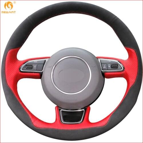 MEWANT Black Suede Red Leather Car Steering Wheel Cover for Audi A1 A3 A5 A7 Interior Accessories Parts