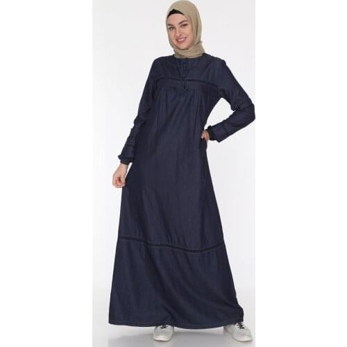 Islamic Clothing for Women Long Abaya Casual Turkish Dress Denim Turkey Fabric Mesh Accessory Button Openable Collar Summer
