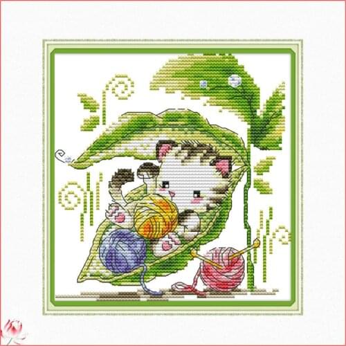 Lovely Cat Pattern Cross Stitch Kit DIY Cartoon Animal Embroidery Set 14CT 11CT Needlework Sewing Kit Home Deco Handmade Gift