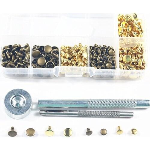 120pcs 6mm/8mm Bronze/Golden Double Cap Rivets for Leather Tubular Metal Studs Fixing Tool Kit Craft Leathercraft Garment Rivets