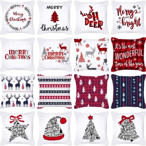New Christmas 2021 Print Pillowcase Cushion Cover 45*45 Sofa Cushions Pillow Cases Cotton Linen Home Decor Pillow Covers KD-0707