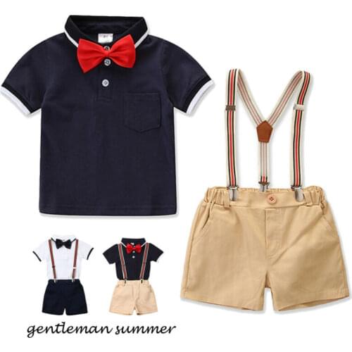 PUDCOCO Toddler Kid Baby Boy Gentleman Outfits Formal Party Short Sleeve T-shirt Bib Shorts Set 0-5Y