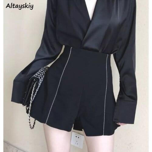 Shorts Women Summer Daily Simple Office Ladies Ulzzang Chic High Waist Trouser All-match Leisure Vintage Tender Soft Clothing