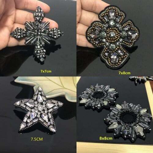 Rhinestone Star Cross Patches Creative Decorative Clothing 3D Nail bead rhinestone Patches at Coat Dress Pants Accessories