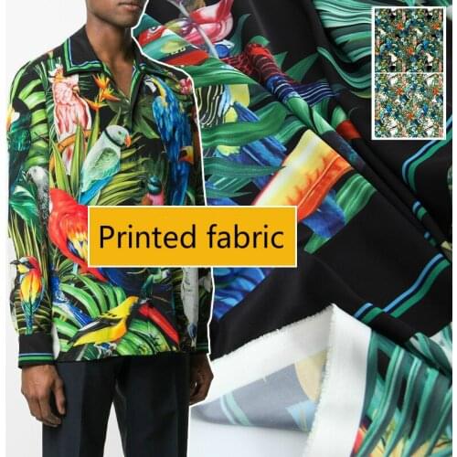 Parrot Bird Animal Polyester Printed Stretch Satin Soft Cloth Shirt Brand Fabric Cloth for Dress Fabrics Per Meter Sewing