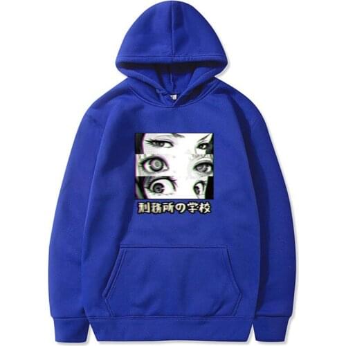 2021 Nieuwe Witte Hoodie Sweatshirt Gevangenis School Ogen Sad Japane Anime Herfst Winter Fleece Casual Streetwear