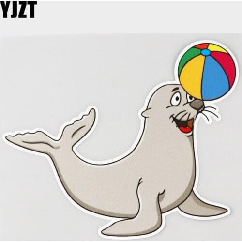 YJZT 15.3CM×12.1CM Funny Sea Lion Playing With Colorful Balls Decal PVC Car Sticker 11C-0163