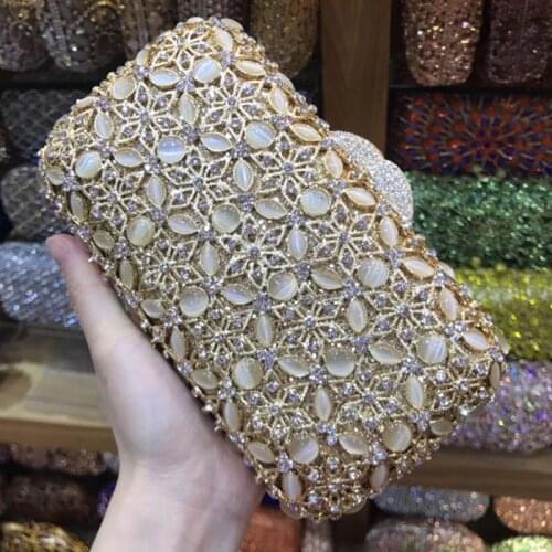 Women New Design Hollow Evening Bag Crystal Pearl beaded Party Clutch wallet Wedding Evening dress bags Clutch Purse gold/silver