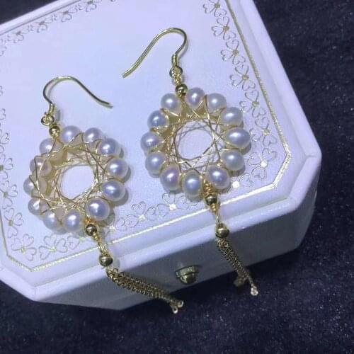 Women gold wedding earring 18k gold plated S925 hook high quality natural real pearl bead round loop handmade wedding gift
