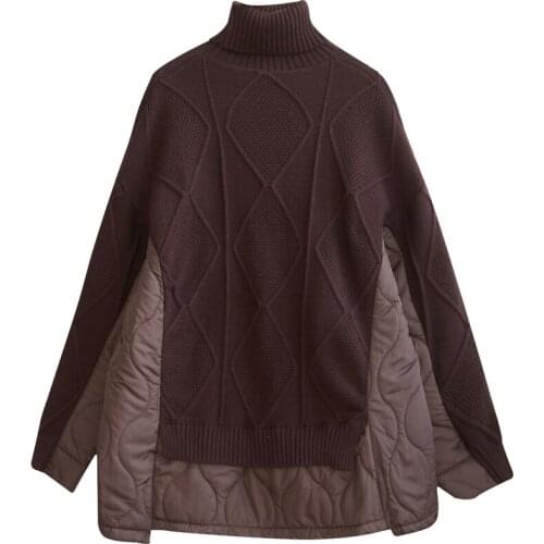 Oversized Patchwork Women Sweater Pullovers Solid Turtleneck Loose Drawstring Vintage Female Pulls Outwear Coats Tops