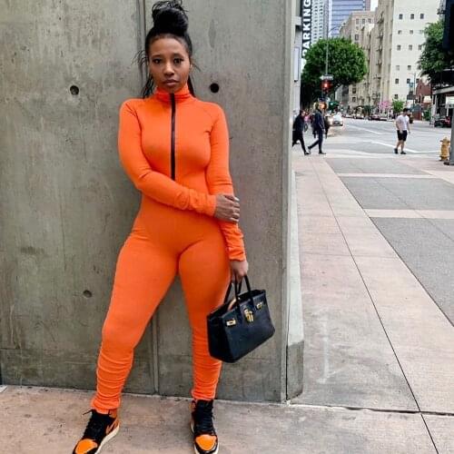 Knitted Turtleneck Skinny Casual Jumpsuit Women Long Sleeve Front Zipper Sport Wear Womens Rompers Fitness Overalls for Women