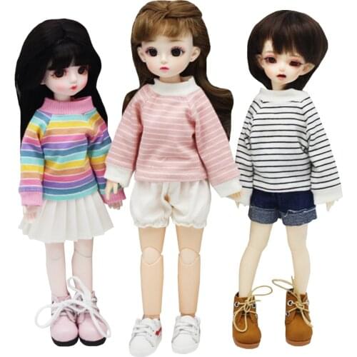 1/6 BJD Striped T-shirt Yosd Shorts 1/6Doll Pants Shoes Accessories Toys