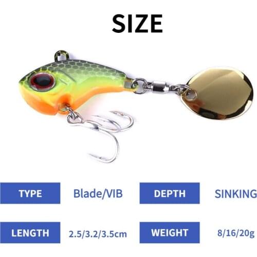 1 Pcs/lot Blade 2.5cm 8G/3.2cm 16G/3.5cm 20G VIB Rotating Sequins Fresh Water Sea Fishing Lure Hard Baits Small MINI Crank