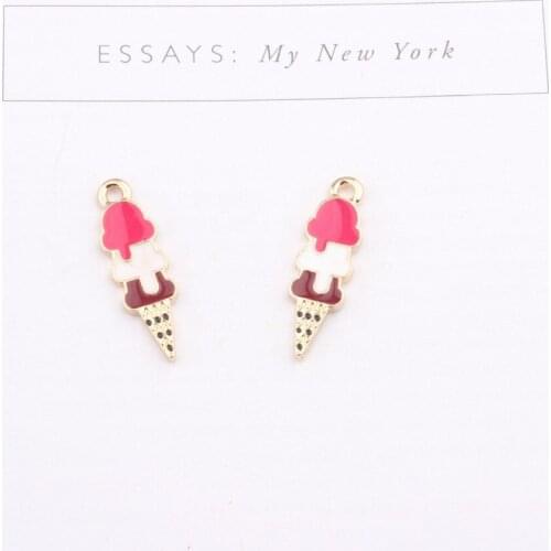 10pcs 28*8mm DIY Korea metal accessories enamel ice cream cone charms KC gold alloy bracelet pendant triple color jewelry making