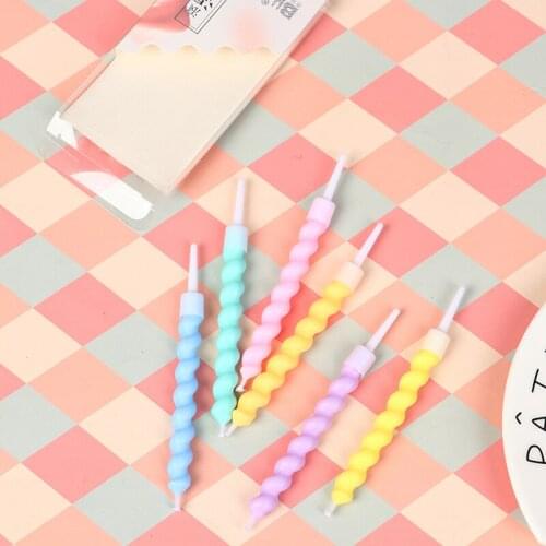 6pcs/set Thread Color Birthday Candles with Stand Cake Candle Party Supplies