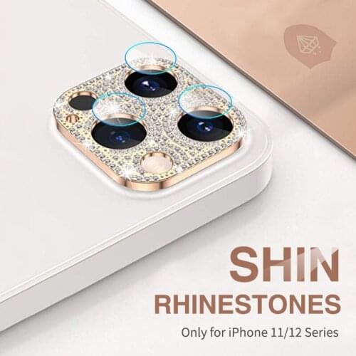 Luxurious Rhinestone Glitter Case Cover + Tempered Glass on For iPhone 12 Mini 11 Pro Max Diamond Camera Lens Protector