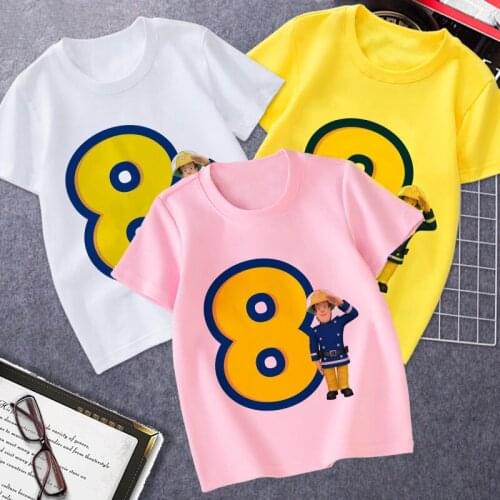Casual T-Shirt Happy Birthday Number Age 1~9 Printed Teen Summer Girls Childrens Tops Kids Clothes Teen White Style Clothes