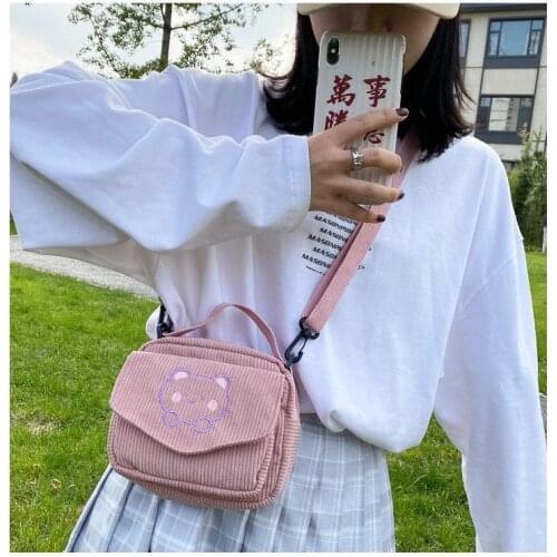Hot Women Canvas Zipper Bag Preppy Style Student Tote Shoulder Messenger Bag Small Corduroy Bag Satchel Travel Purse Handbag