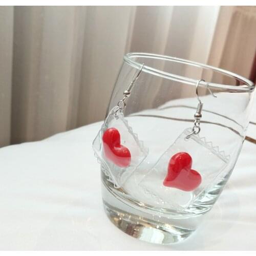 Jako Ty Fashion Super Cute Transparent candy bag red love heart Earrings Creative Jewelry Personality Birthday Gifts For Friend