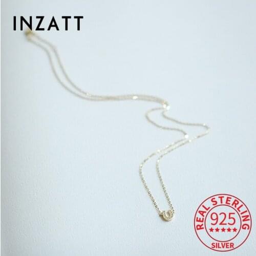 INZATT Real 925 Sterling Silver Zircon Letter U 14K Gold Choker Necklace For Women Fine Jewelry Cute Accessories Drop shipping