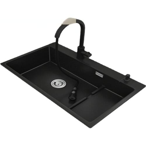 Quartz Sink Single-Tank Kitchen Black Vegetable Washing Basin under the Table Sink Scullery Granite Black