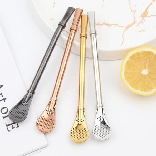 Drinking Straw Spoon Yerba Mate Tea Filter Stainless Steel Bombilla Gourd Reusable Bar Accessory for Kitchen