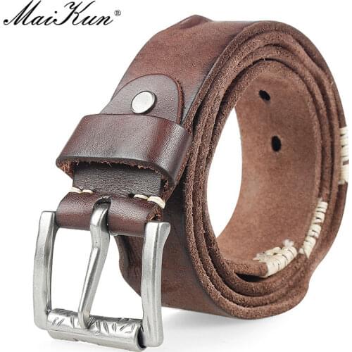 Maikun Vintage Genuine Leather Belt For Men Luxury Brand Top Layer Cowskin Washed Belt For Jeans