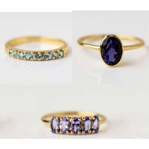 Trendy 3 PCS/Set Fashion Blue Crystal Ring Set For Women European Europe and America Style Engagement Wedding Party Jewelry