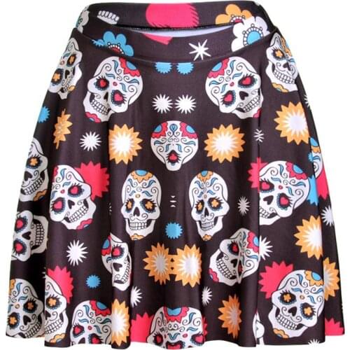 New Summer Sexy Girl Jack Skull Prints Cheering Squad Tutu Skater Women Mini Pleated Skirt Plus Size