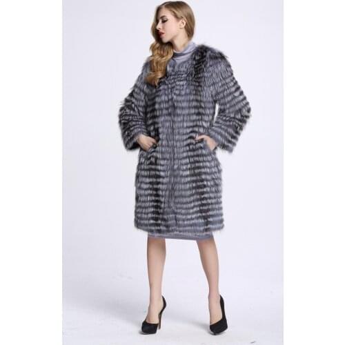 New womens genuine real natural fox fur coat fashion full sleeve waistcoats Fur strip sewed toghter custom big size