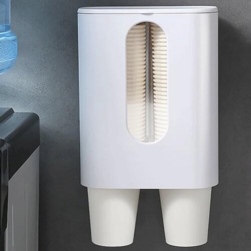 Disposable Paper Cups Dispenser Automatic Cup Storage Rack Wall Mounted Dustproof Cups Container Holder Pull Plastic Cup Shelf