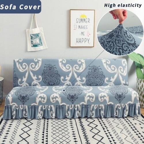 All-inclusive High Elastic Sofa Cover European Prints Luxury Armless Folding Sofa Bed Couch Cover Protector Stretch Sofa Cover
