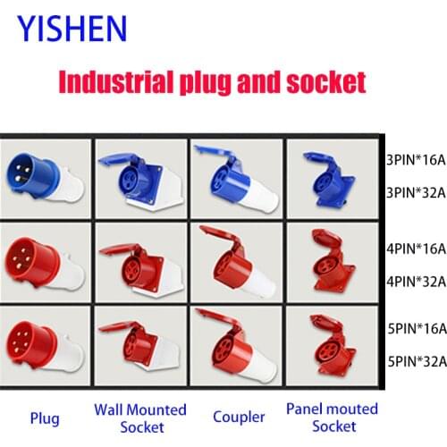 Industrial Plug and Socket 3P/4P/5P 3pin 5score Electrical Connector Power Connecting MALE FEMALE 16A 32A IP44 220V 380V 415V