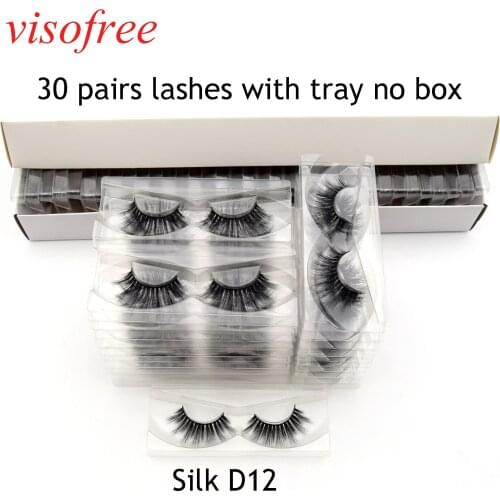 Visofree 30 Pairs/lot 3D Faux Silk Eyelashes Crisscross Natural Silk Eyelashes Cruelty free Reusable Lashes Silk-D12