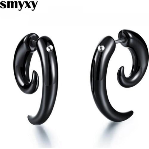 1 piece Punk Acrylic Black Bull Horn Snail Shape Earrings For Men / Women Hip-hop Rock Party Personality Ear Jewelry