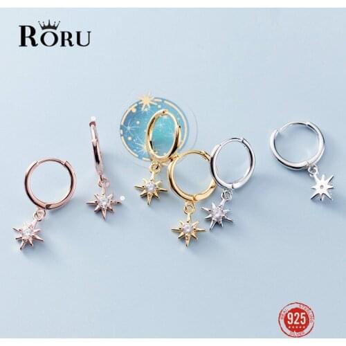 925 Sterling Silver Hoop Earrings Star Design Light Star Ear Buckle Female Simple Small Fresh Zircon Earrings Jewelry for Women