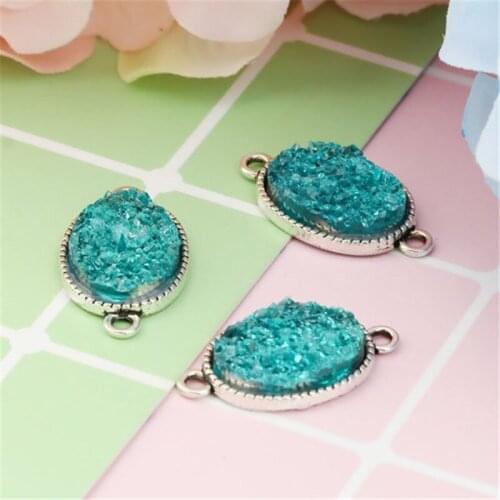 DoreenBeads Fashion Zinc Based Alloy & Resin Connectors Oval Silver Color Colorful Glitter DIY Charms 27mm x 16mm, 20 PCs