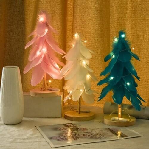 Feather Christmas Tree Ornament with LED Light Adornment Desktop Xmas Decoration 19QB