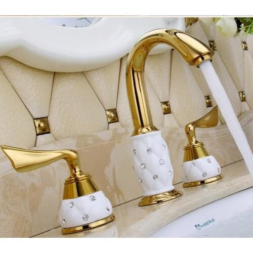Vidric Fashion luxury bathroom faucet solid brass construction hot and cold gold finish 8' widespread basin faucet bathroom sink