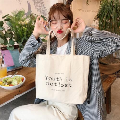 Retro Large Capacity Ladies Canvas Handbags Simple Letter Women Shoulder Bags Female Environmental Shopping Bag Casual Tote