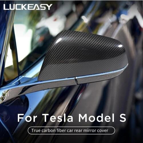 LUCKEASY Car Exterior Modification For Tesla Model S 2017-2020 Real Carbion Fiber Side Mirror Covers 2pcs/set