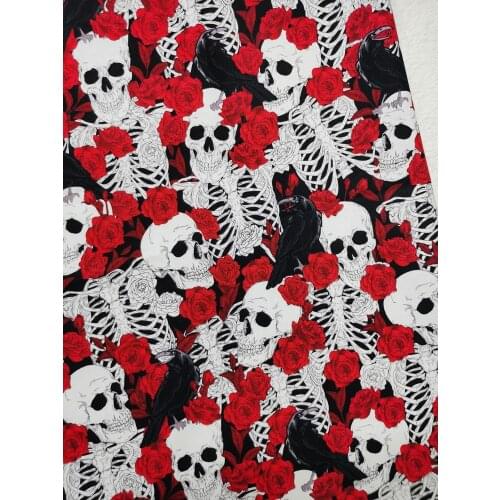 Mysterious Skull Skeleton Darkly Rose Crow Sexy Punk Cotton Fabric Punk Style Patchwork Textile Tissue Home Clothing Halloween