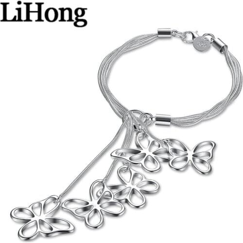 New Style 925 Sterling Silver Bracelet Five Butterfly Flower Snake Chain Bracelet For Feminine Charm Wedding Engagement Fashion
