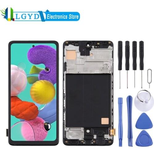 LCD Screen and Digitizer Full Assembly With Frame for Samsung Galaxy A51 Touchscreen Replacement