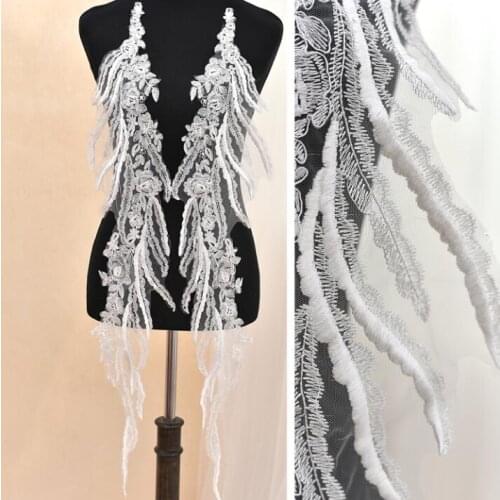 2 Pieces(1 Pair) 90*17cm Embroidered Angles Wing Lace Applique Ivory Lace Trim For DIY Wedding Dress