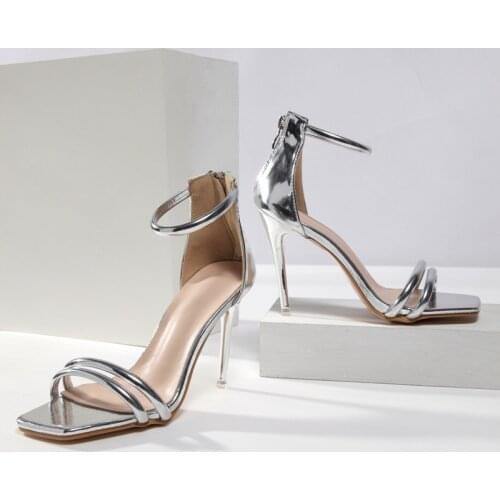 2021NEW Gold Strap Stiletto Heels Open Toe Sandals for Women Summer Buckle Strap Gladiator Sandals High Heels Shoe Silver35-42